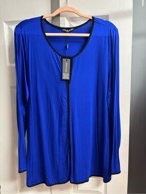 Cable & Gauge Electric Blue Long-Sleeve Blouse with Black Trim